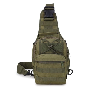 Універсальна тактична сумка рюкзак через плече, міська чоловіча повсякденна H&S Tactic Bag 600D. Зелена хакі