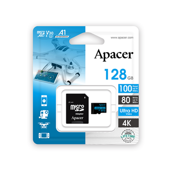 Карта памяти MicroSDXC 128GB UHS-I/U3 Class 10 Apacer + SD adapter