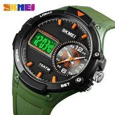 Мужские часы Skmei 1761 Тактические Черные с зеленым ремнем
