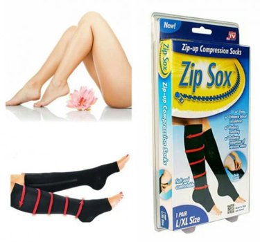 Компресійні гольфи Zip Sox,шкарпетки від варикозу, чорні (KG-0141)