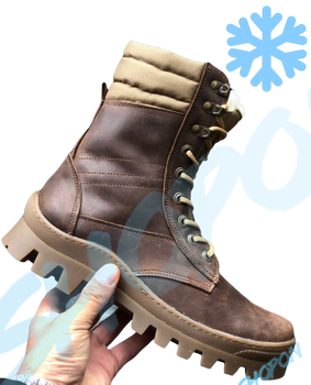 Берці зимові черевики тактичні чоловічі, туфлі тактичні чоловічі берці зимові, натуральна шкіра, розмір 46, Bounce ar. BЕ-ВА-1046, колір коричневий