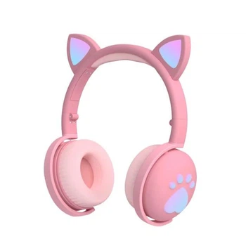 Дитячі бездротові Bluetooth навушники "CAT" ВК-1 з кошачими вушками та LED підсвічуванням Рожевий