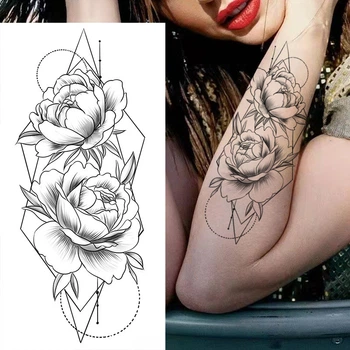 Временное тату водостойкое 3D большое Цветы с узором BK-006 18х8 см 4419890