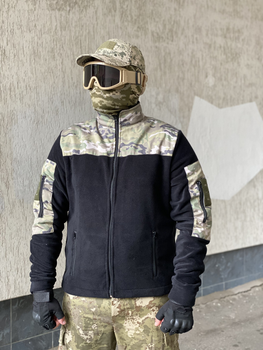 Кофта флисовая мужская военная тактическая с липучками под шевроны ВСУ (ЗСУ) Мультикам 8046 54 размер черная (SKU_4403156)