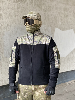 Кофта флисовая мужская военная тактическая с липучками под шевроны ВСУ (ЗСУ) Мультикам 8044 50 размер черная (SKU_4403154)