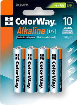Батарейки ColorWay Alkaline Power щелочные AA 4 шт blister (CW-BALR06-4BL)