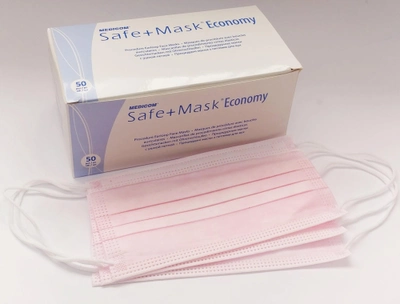 Маска медицинская трехслойная SAFE+MASK Economy Medicom розовая 50 шт