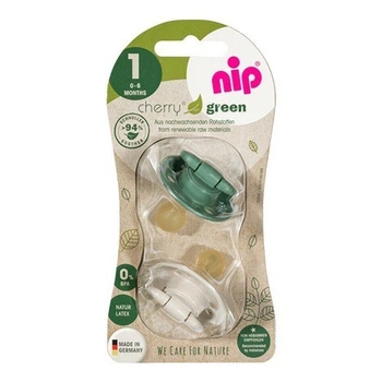 Круглая пустышка Nip Вишенка Зеленая серия, 0-6 мес., зеленый с бежевым, 2 шт. (91012)