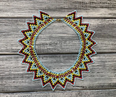 Колье-силянка из чешского бисера HatynkaUA Geometric Traditional Necklace ожерелье ручной работы (SUN999_05)