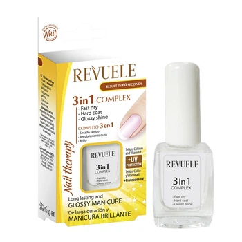Комплекс Revuele Nail Therapy 3 в 1 быстро высыхает твердое покрытие и глянцевый блеск 10 мл.