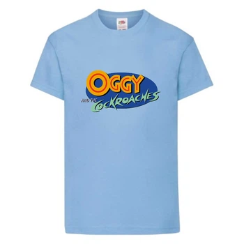 Футболка детская Огги и тараканы (Oggy and cockroaches) голубая (top OG lbl6) 104 см