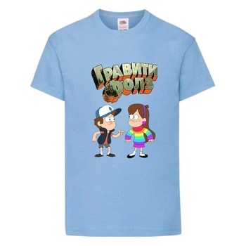 Футболка детская Гравити Фолз Мэйб и Диппер 8 (Gravity Falls Mayb and Dipper 8) голубой (GF lblu-02) 164 см