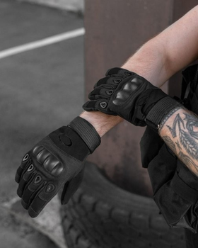 Демисезонные тактические перчатки с флисовой подкладкой Черные XL 20-22 см.