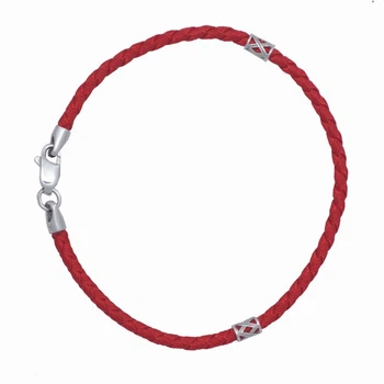 Шнурок на руку с серебряными вставками Jewel-case Красный плетеный шелк 4022-kr 22.0