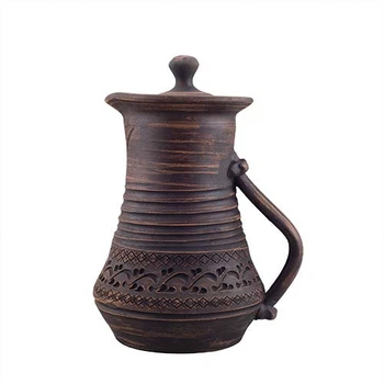 Кувшин (компотник) с глиняной крышкой 1л (резн.) KR5004-2