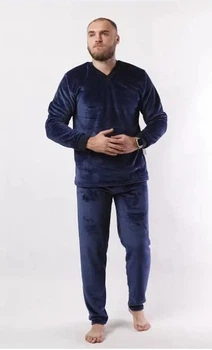 Чоловіча піжама домашній комплект велсофт шліфована махра Tiana style 1399 52 Темно-синій