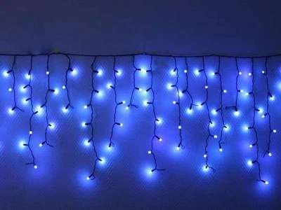 Гирлянда бахрома светодиодная 3х0,70 м 120 LED с переходником прозрачный провод от сети синяя