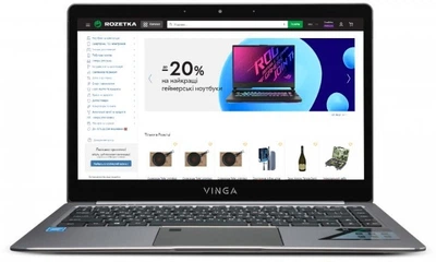Ноутбук 14" FULL HD Vinga Iron (4 ядра,8/512Gb,аккум.до 15ч.,подсвет. клав.,сканер отпечатка,метал.корпус.,Windows 10 Pro)