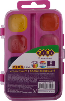 Фарби акварельні медові 8 кольорів ZiBi без пензлика (ZB.6542-12)