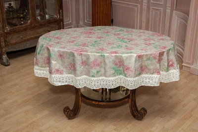 Скатерть виниловая на флизелиновой основе XOPC-M "Шелкография" овал 135х180см (3017-6)