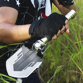 Тактическая складная саперная лопата X-BALOG со встроенным компасом и ножом (черная)