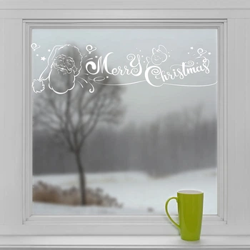 Новогодняя наклейка на окно Merry Christmas! (санта витрины надпись с новым годом) матовая 1100х280 мм Белый