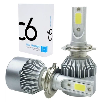 Комплект LED ламп COB C6 H7 головного света с вентилятором дальний свет 12v 6000K 36W HeadLight