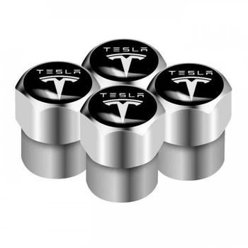 Набор колпачков на ниппель для автомобиля Tesla SUNROZ Caps Short Silver Тесла 4 штуки (A-67029)