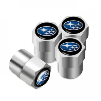 Набор колпачков на ниппель для автомобиля Субару SUNROZ Caps Short Silver Subaru Logo Blue 4 штуки (A-670280)