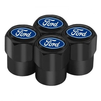 Набор колпачков на ниппель для автомобиля с логотипом марки авто Ford SUNROZ Caps Short Black Форд 4 штуки (A-67046)