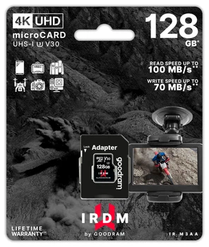 Карта памяти MicroSDXC 128GB UHS-I/U3 Class 10 GOODRAM IRDM + SD-адаптер R100/W70MB/s (IR-M3AA-1280R12)