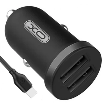 Зарядне автомобільне XO TZ08 (2USB 2.1A) Type-C Чорний
