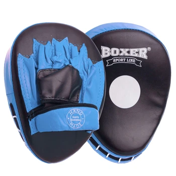 Вигнуті боксерські лапи BOXER 2010-01 (2 шт, шкіряні, 19×23×4 см, чорні з синім)