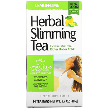 Трав'яний чай для схуднення 21st Century "Herbal Slimming Tea" з сінної без кофеїну, смак лимон-лайм, 24 пакетики (48 м)
