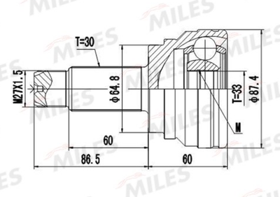 Шрус зовнішній передній, граната MILES GA20729 BMW X5 E70 (KG-5144)