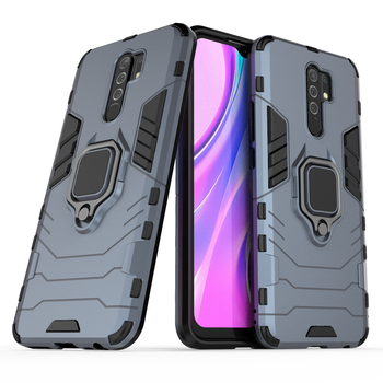 Чехол Iron Ring для Xiaomi Redmi 9 бампер противоударный с подставкой кольцом Dark-Blue