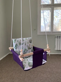Дитяча гойдалка Infancy Коала підвісна з натурального дерева фіолетова тканинна основа від 7 місяців до 5 років.