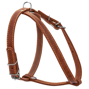 Шлейка для мелких пород собак кожаная плоская COLLAR, размер S, коричневая, регулируемая, со светоотражающими швами, 14 мм, A:40–48 см, B:43–51 см — арт. 06346