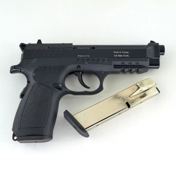 Стартовый сигнальный шумовой пистолет Kuzey F 92 Black под холостой патрон 9 мм с дополнительным магазином