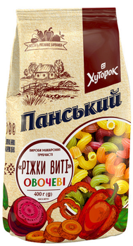 Макаронні вироби Хуторок Панський Ріжки виті Овочеві 400 г (4820211662950)