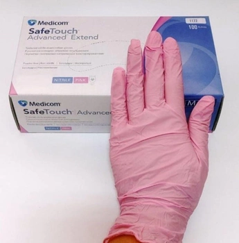 Нітрилові рукавички Medicom SafeTouch® Advanced Pink текстуровані без рожеві пудри Розмір S 100 шт (3,6 г)