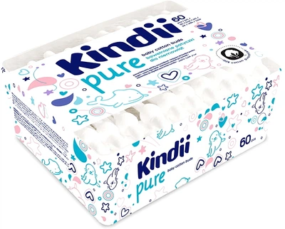 Детские ватные палочки, 60 шт - Kindii Kids Care Cotton Buds 60шт (522367-36342)