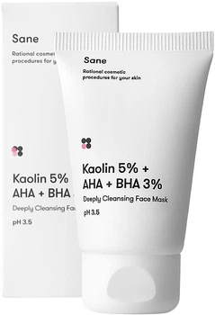 Маска для лица с салициловой кислотой для проблемной кожи - Sane Kaolin 5% + AHA + BHA 3% Deeply Cleansing Face Mask 40ml (921304-181)