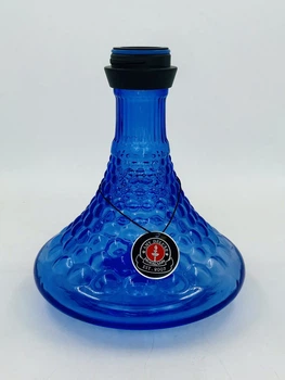 Колба з кліком для кальяну AMY Deluxe 072.02 Alu Antique Berry, синя, міцне скло, висота 23 см, з місцем для підсвічування
