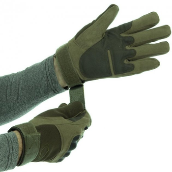 Универсальные тактические перчатки размер M полнопалые с защитой на косточки (Олива)