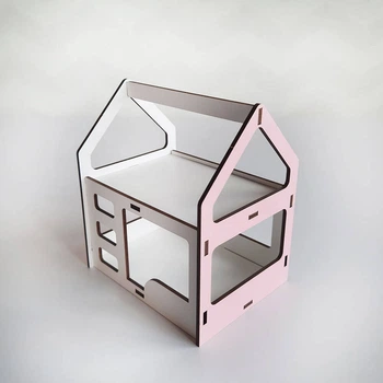 Игрушечная двухъярусная кровать домик NestWood для кукол Белый с розовым (kml009r)