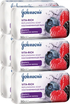 Упаковка мыла Johnson’s Body Care Vita Rich Восстанавливающего с экстрактом малины 90 г х 6 шт (3574661642741)
