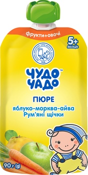 Упаковка пюре Чудо-Чадо Яблуко, морква, айва "Рум'яні з 5 місяців 90 г x 16 шт (4820003688601)