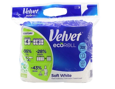 Туалетний папір Velvet Soft White Eco Roll 4=8 рул. 3 шари 300 відривів