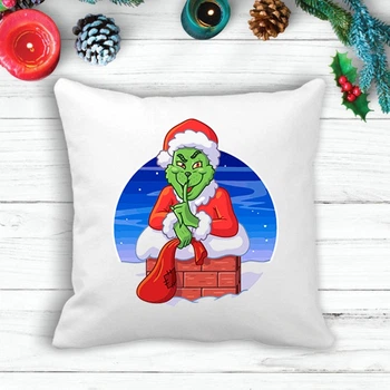 Подушка з новорічним принтом Грінч (The Grinch) у димарі